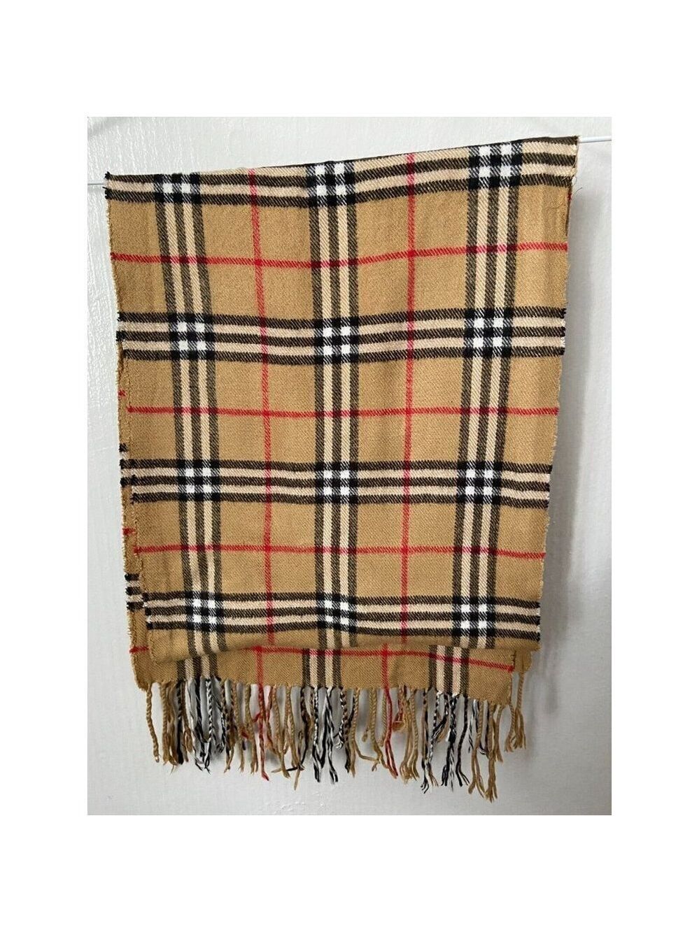 Classic Camel Plaid Fringe Scarf - Women's Wrap